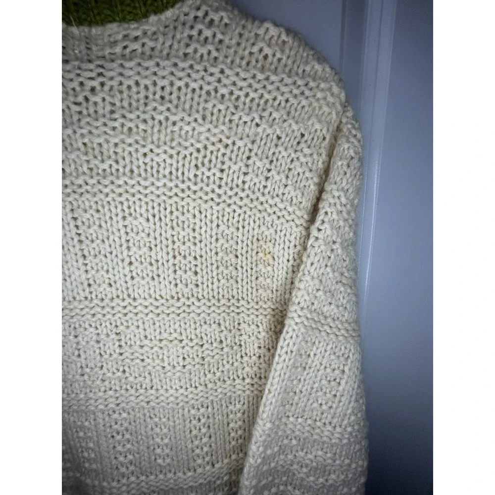 Vintage 80's Webster Wool Knitted Cream And Olive Green Sweater Sz Mens Medium‎